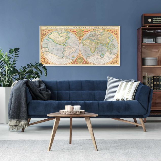 Billeder på lærred verdenskort Historic World Map Orbis Descriptio Terrare Compendiosa