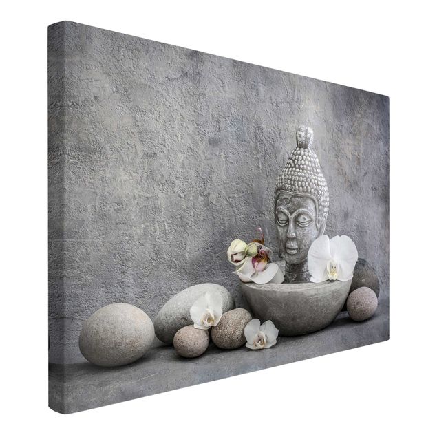 Billeder på lærred kunsttryk Zen Buddha, Orchid And Stone