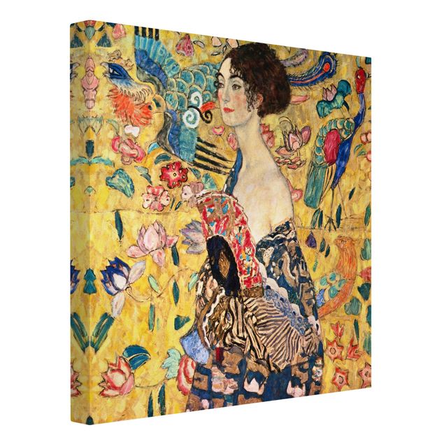 Billeder på lærred kunsttryk Gustav Klimt - Lady With Fan
