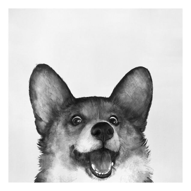 Billeder på lærred kunsttryk Illustration Dog Corgi Black And White Painting