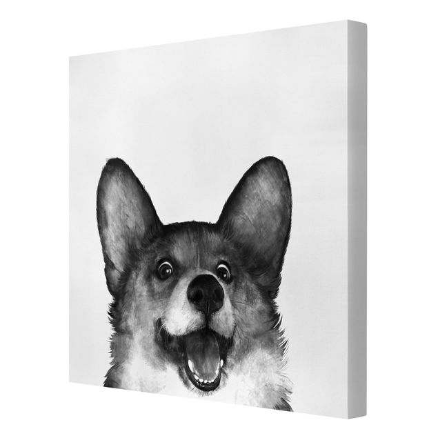 Billeder kunsttryk Illustration Dog Corgi Black And White Painting
