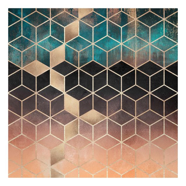 Billeder på lærred mønstre Turquoise Rosé Golden Geometry