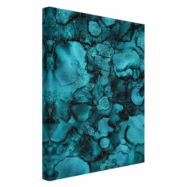 Billeder på lærred abstrakt Turquoise Drop With Glitter