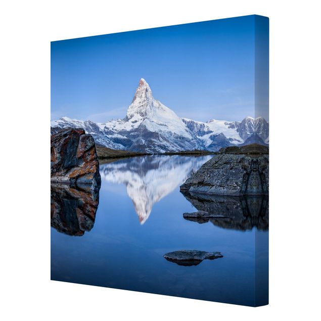 Billeder på lærred arkitektur og skyline Stellisee Lake In Front Of The Matterhorn