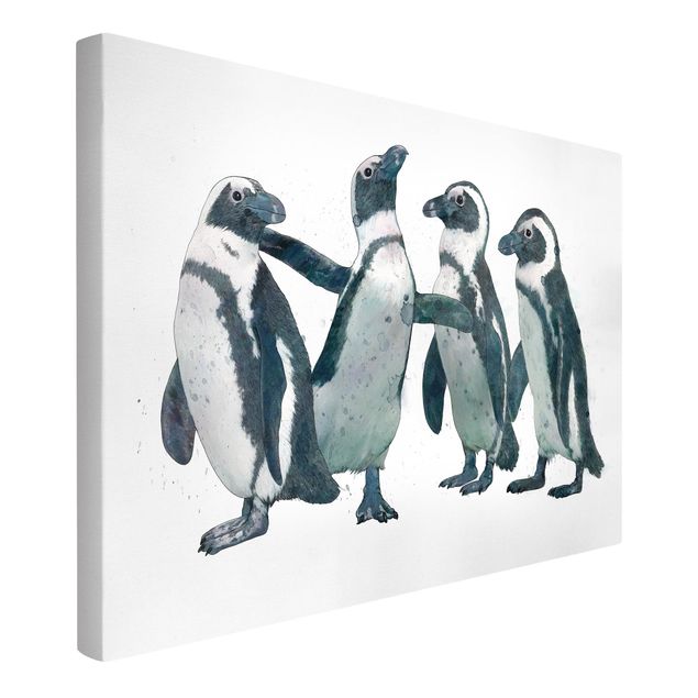 Billeder på lærred sort og hvid Illustration Penguins Black And White Watercolour