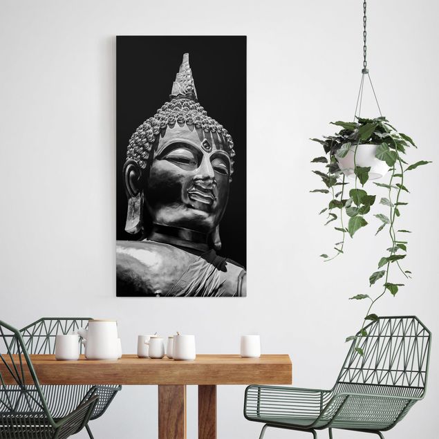 Billeder på lærred sort og hvid Buddha Statue Face