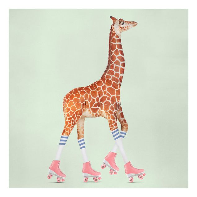 Billeder på lærred kunsttryk Giraffe With Roller Skates