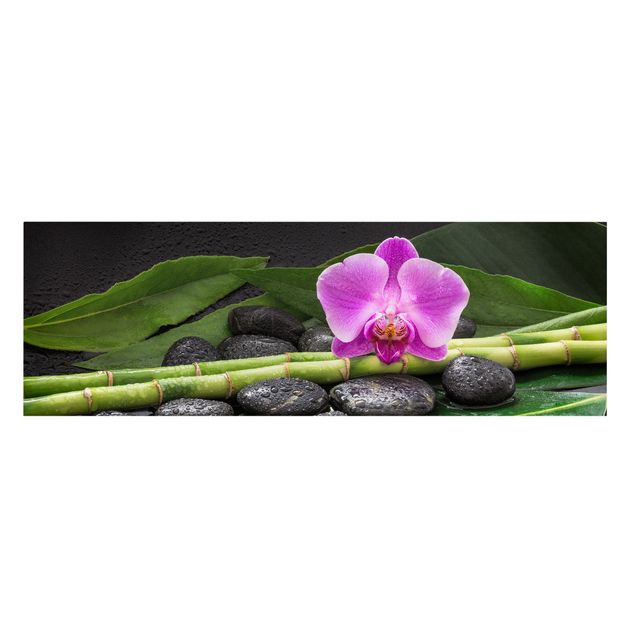 Billeder på lærred stenlook Green Bamboo With Orchid Flower
