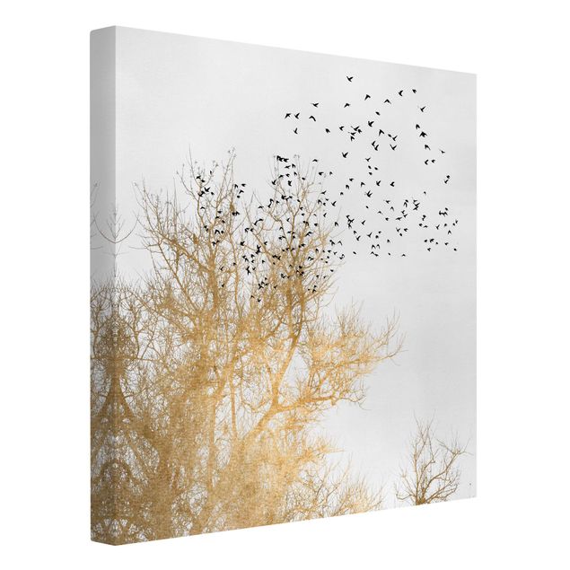 Billeder landskaber Flock Of Birds In Front Of Golden Tree