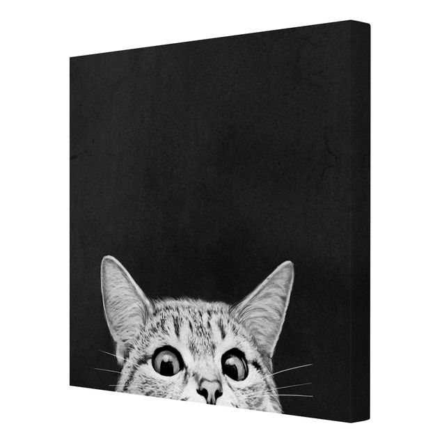 Billeder på lærred kunsttryk Illustration Cat Black And White Drawing