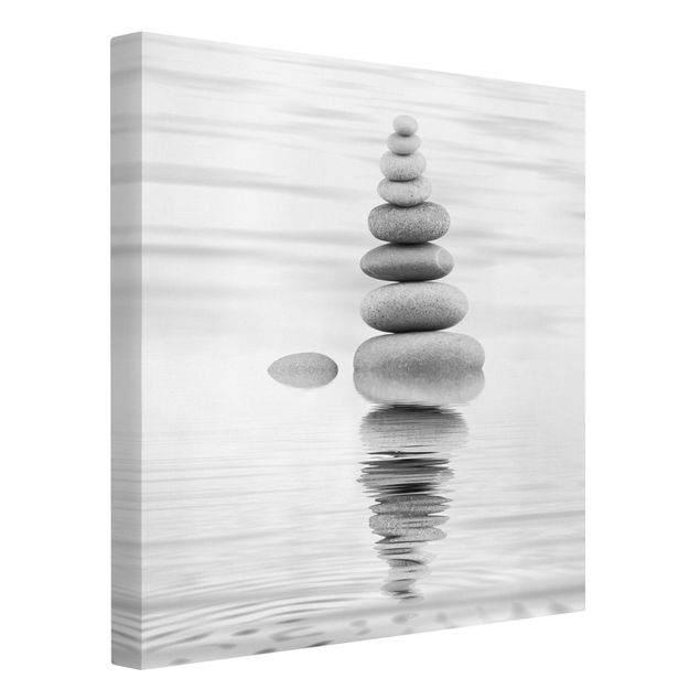 Billeder på lærred kunsttryk Stone Tower In Water Black And White