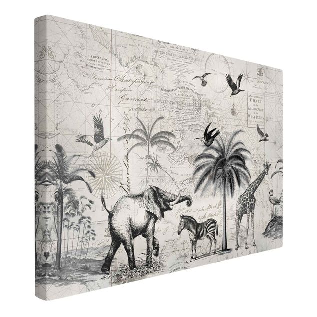 Billeder på lærred giraffer Vintage Collage - Exotic Map