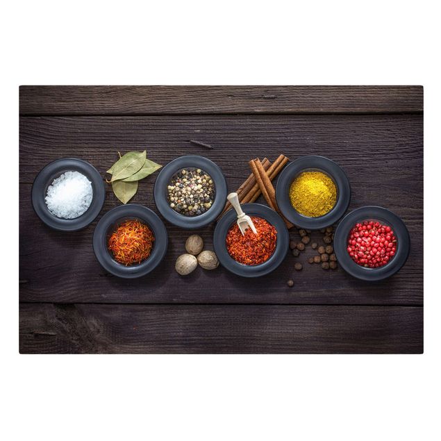 Billeder på lærred krydderier og urter Black Bowls With Spices