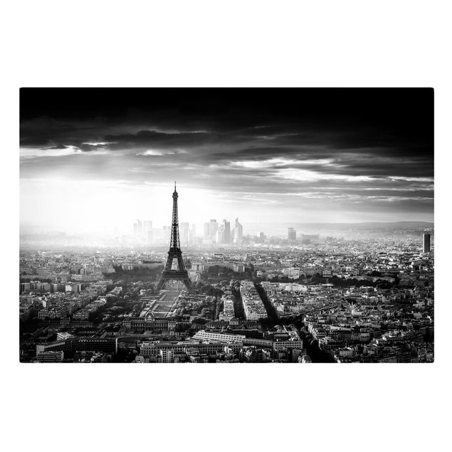 Billeder på lærred sort og hvid The Eiffel Tower From Above Black And White