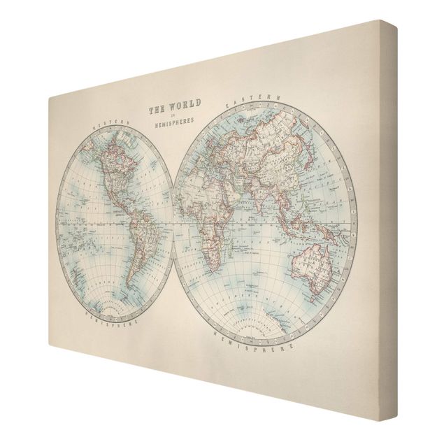 Billeder på lærred Vintage World Map The Two Hemispheres