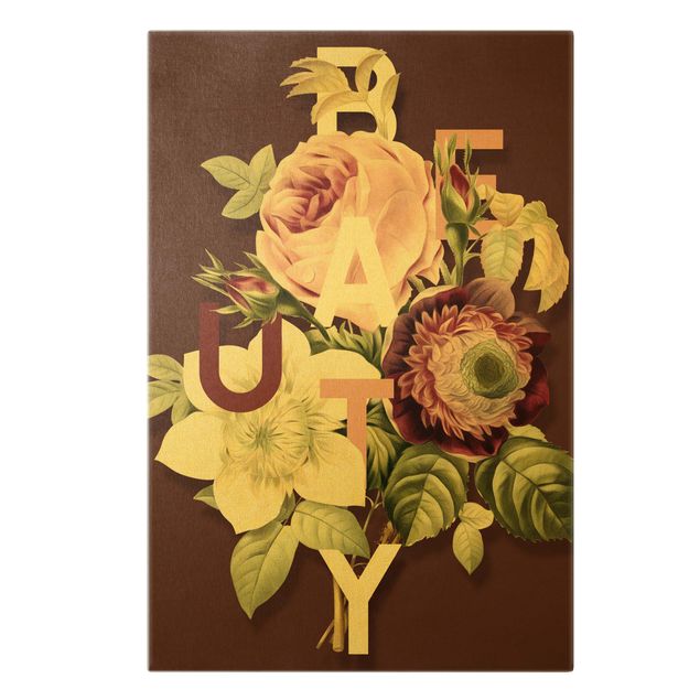 Billeder på lærred guld Floral Typography - Beauty