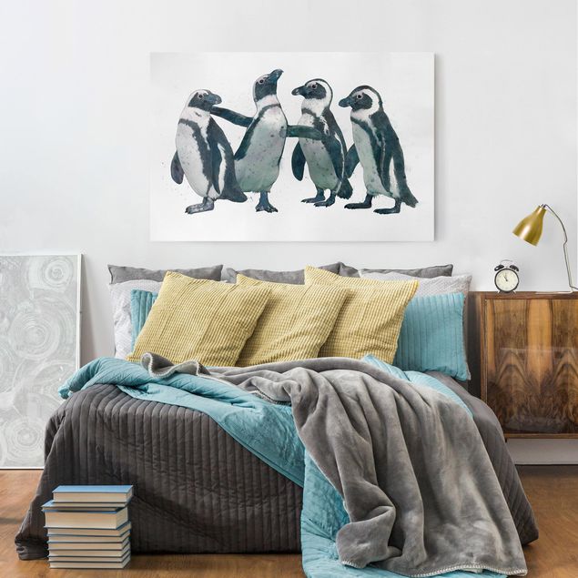 Billeder på lærred fugle Illustration Penguins Black And White Watercolour
