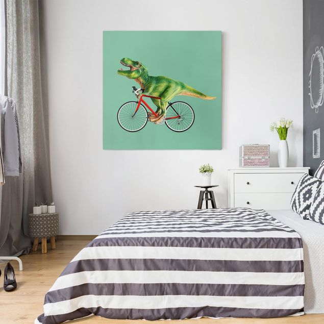Billeder på lærred kunsttryk Dinosaur With Bicycle