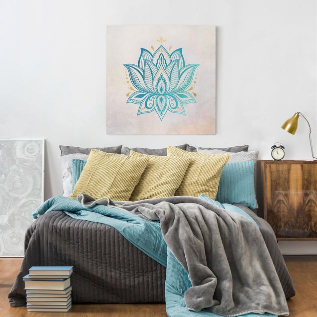Billeder på lærred spirituelt Lotus Illustration Mandala Gold Blue
