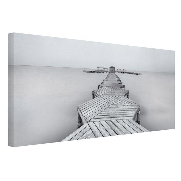 Billeder på lærred sort og hvid Wooden Pier In Black And White