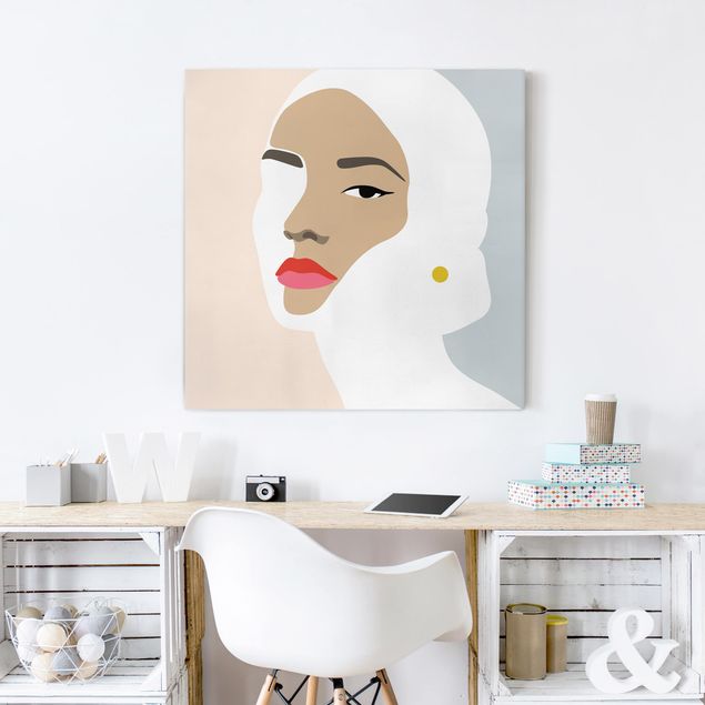 Kunst stilarter Line Art Portrait Woman Pastel Grey