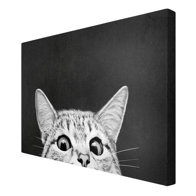 Billeder på lærred kunsttryk Illustration Cat Black And White Drawing