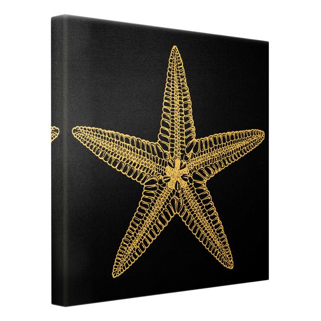 Billeder på lærred guld Illustration Starfish On Black