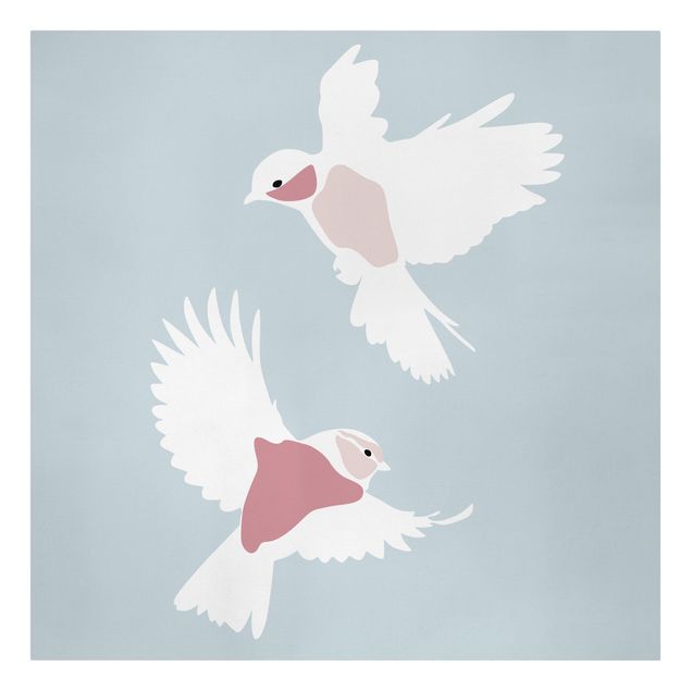 Billeder kunsttryk Line Art Pigeons Pastel