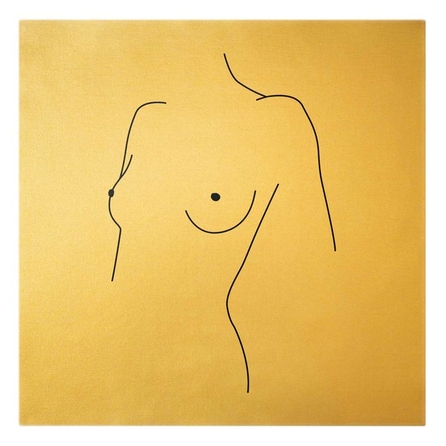 Billeder på lærred kunsttryk Line Art Nude Bust Woman Black And White
