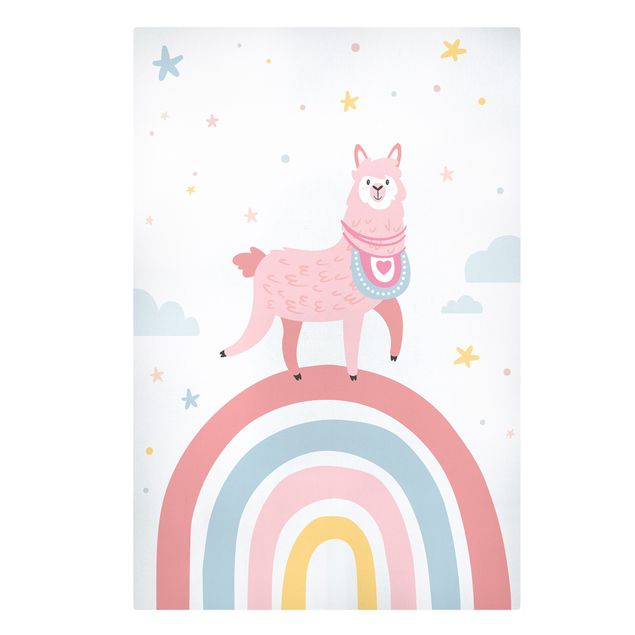 Billeder moderne Lama On Rainbow With Stars And Dots