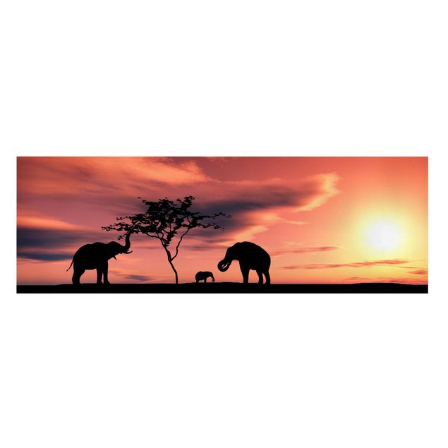 Billeder på lærred solnedgange African Elephant Family