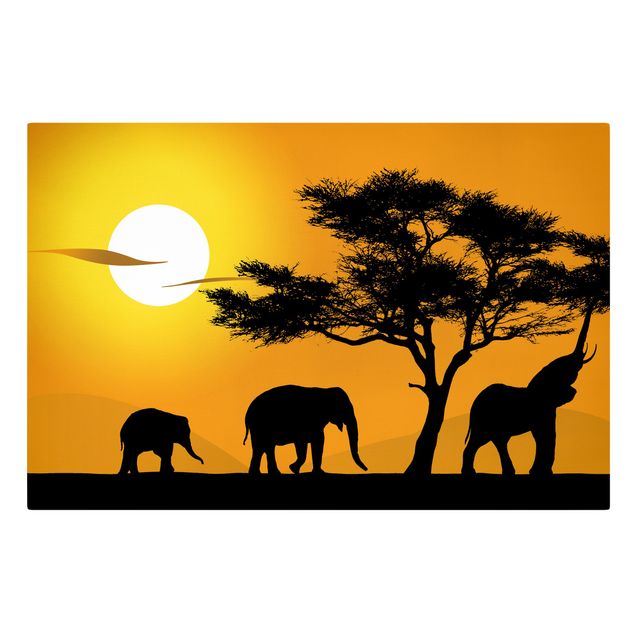 Billeder på lærred solnedgange African Elephant Walk