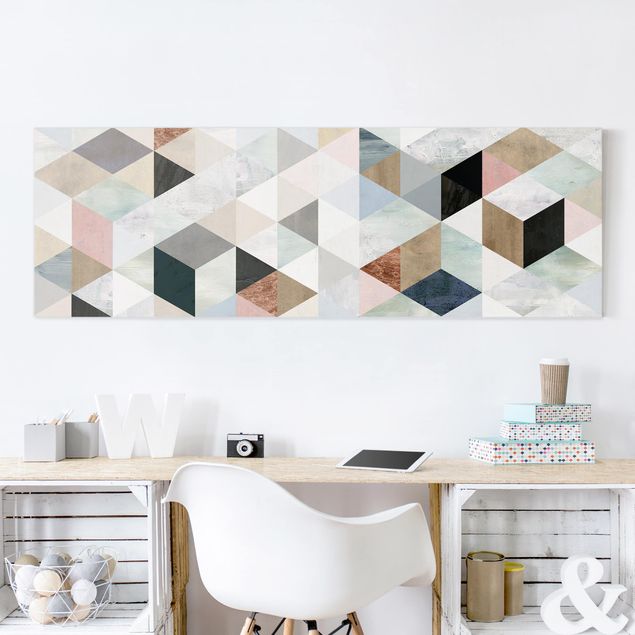 Billeder på lærred mønstre Watercolour Mosaic With Triangles I