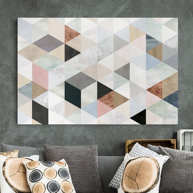 Billeder på lærred mønstre Watercolour Mosaic With Triangles I