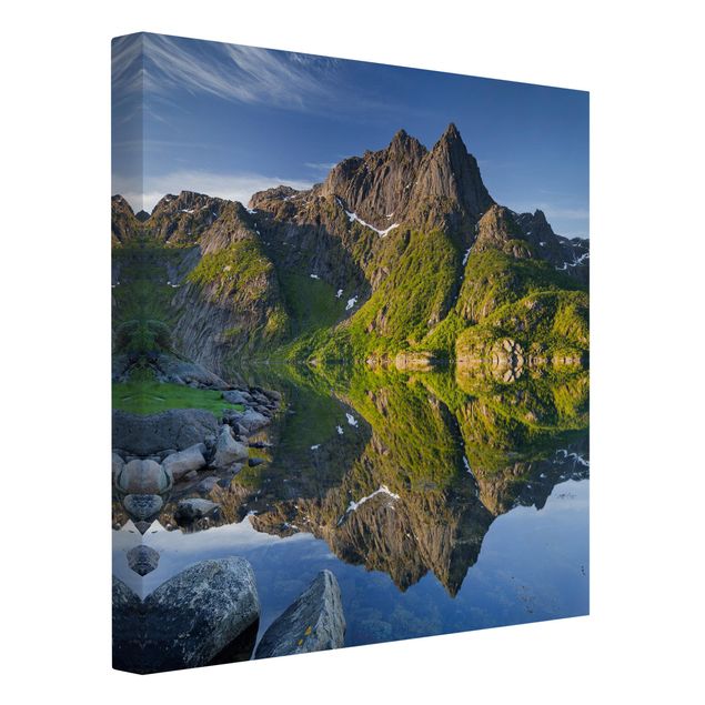 Billeder landskaber Mountain Landscape With Water Reflection In Norway