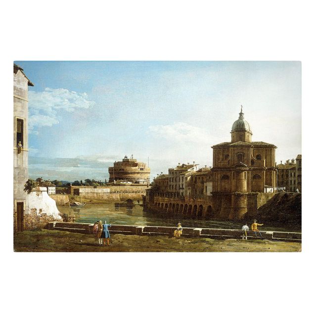 Billeder på lærred Italien Bernardo Bellotto - View of Rome on the Banks of the Tiber