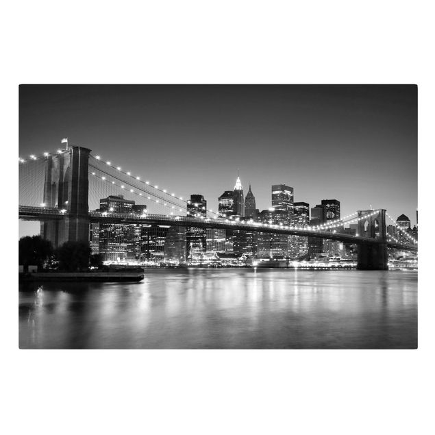 Billeder på lærred sort og hvid Brooklyn Bridge in New York II