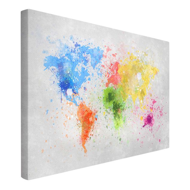 Billeder på lærred verdenskort Colourful Splodges World Map