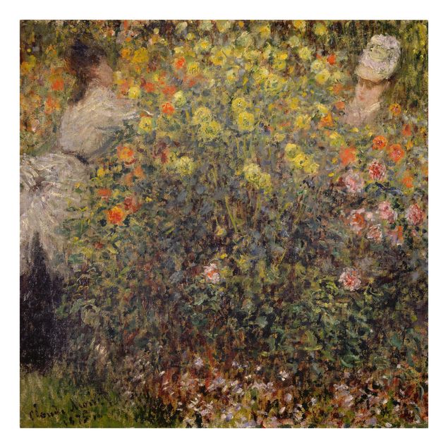 Billeder på lærred blomster Claude Monet - Two Ladies in the Flower Garden