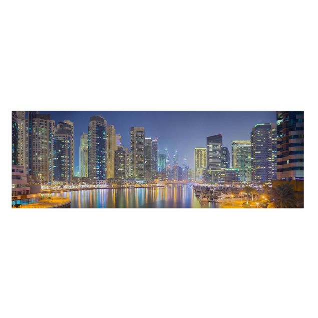 Billeder på lærred arkitektur og skyline Dubai Night Skyline