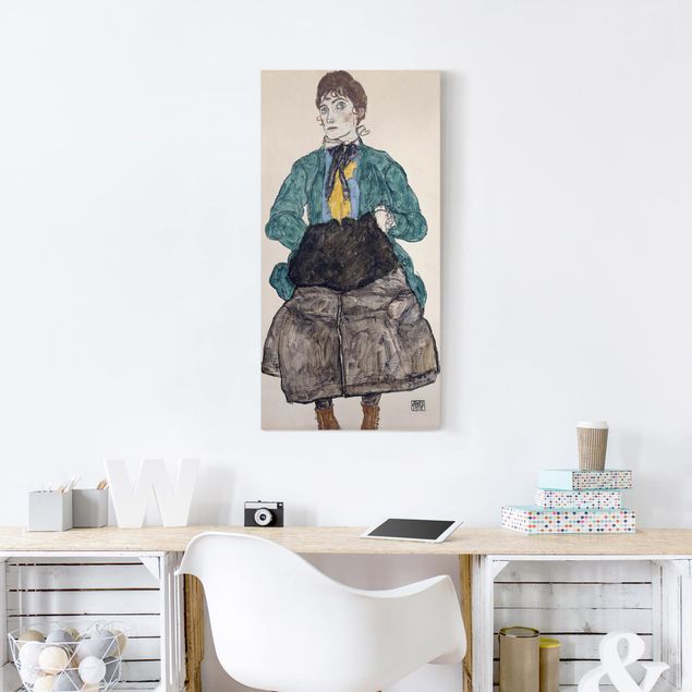 køkken dekorationer Egon Schiele - Woman In Green Blouse With Muff