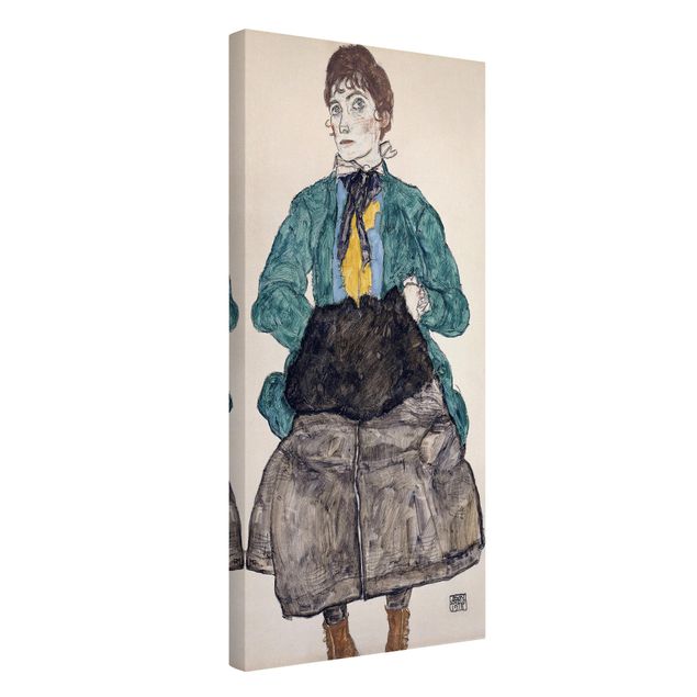 Billeder på lærred kunsttryk Egon Schiele - Woman In Green Blouse With Muff