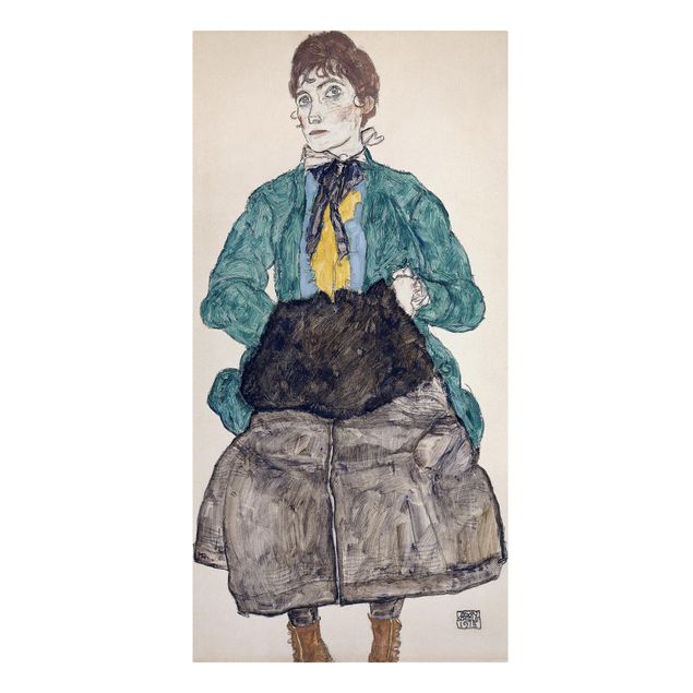 Billeder kunsttryk Egon Schiele - Woman In Green Blouse With Muff