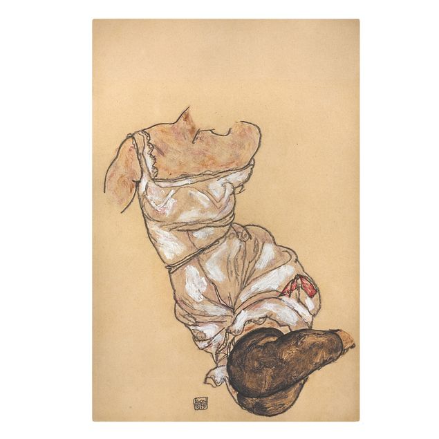 Billeder på lærred kunsttryk Egon Schiele - Female torso in underwear and black stockings