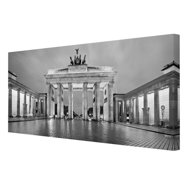 Billeder på lærred sort og hvid Illuminated Brandenburg Gate II