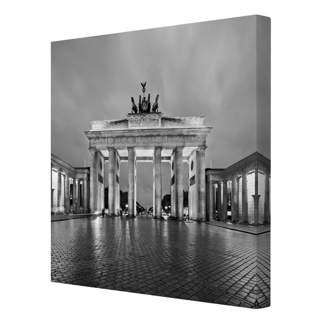 Billeder på lærred sort og hvid Illuminated Brandenburg Gate II