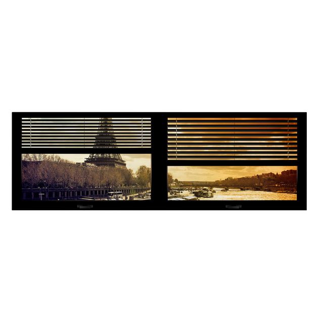 Billeder på lærred arkitektur og skyline Window View Blinds - Paris Eiffel Tower sunset