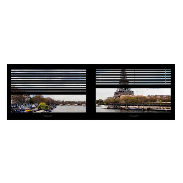 Billeder på lærred arkitektur og skyline Window View Blinds - Seine And Eiffel Tower