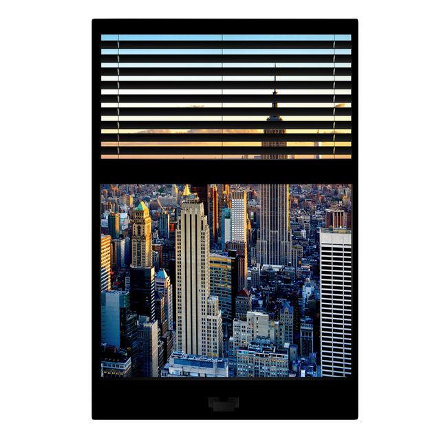 Billeder på lærred arkitektur og skyline Window View Blinds - Sunrise New York