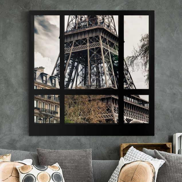 køkken dekorationer Window view Paris - Near the Eiffel Tower black and white